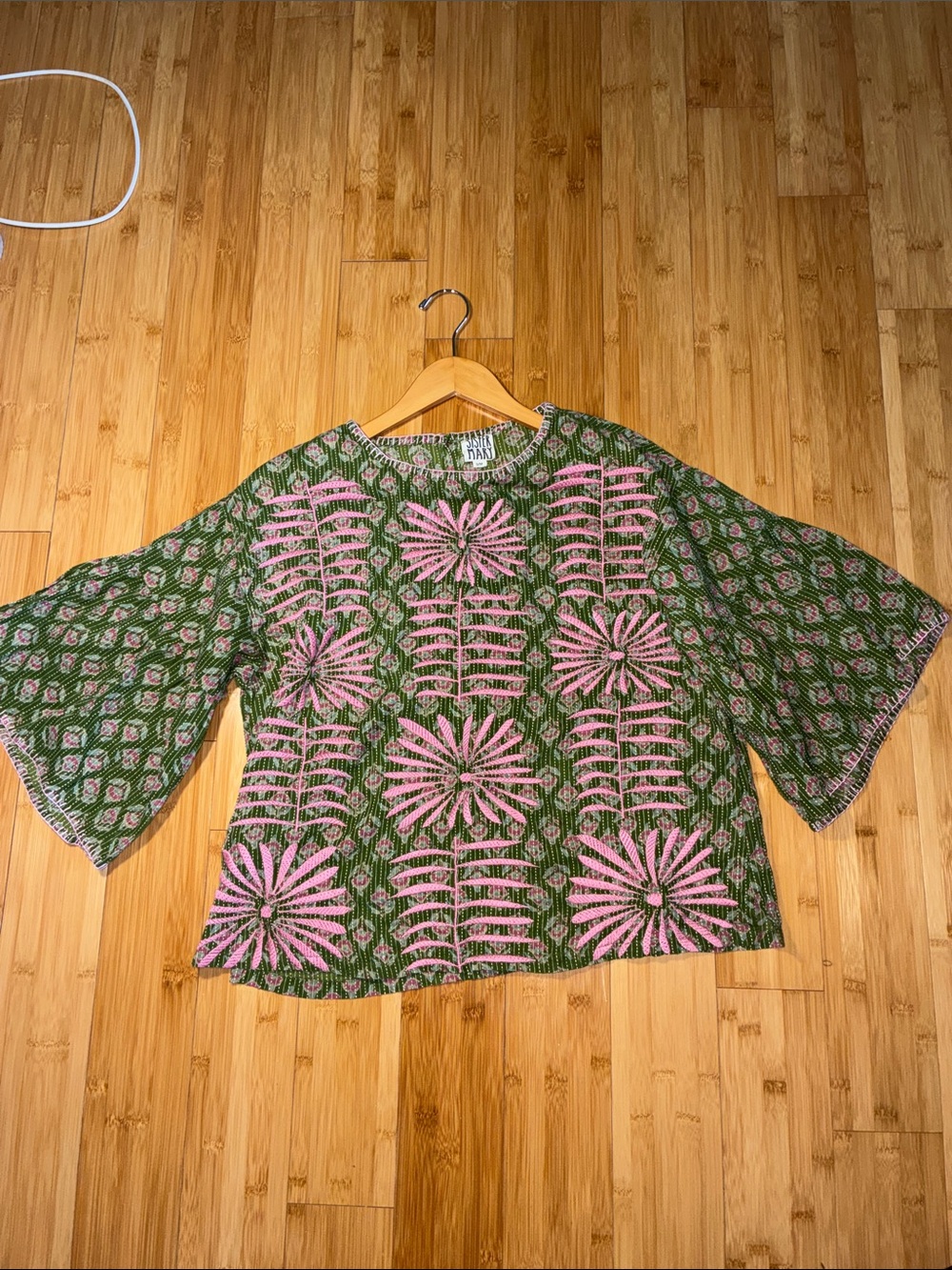 Sister Mary Green & Pink Embroidered Elena Top - Size Small